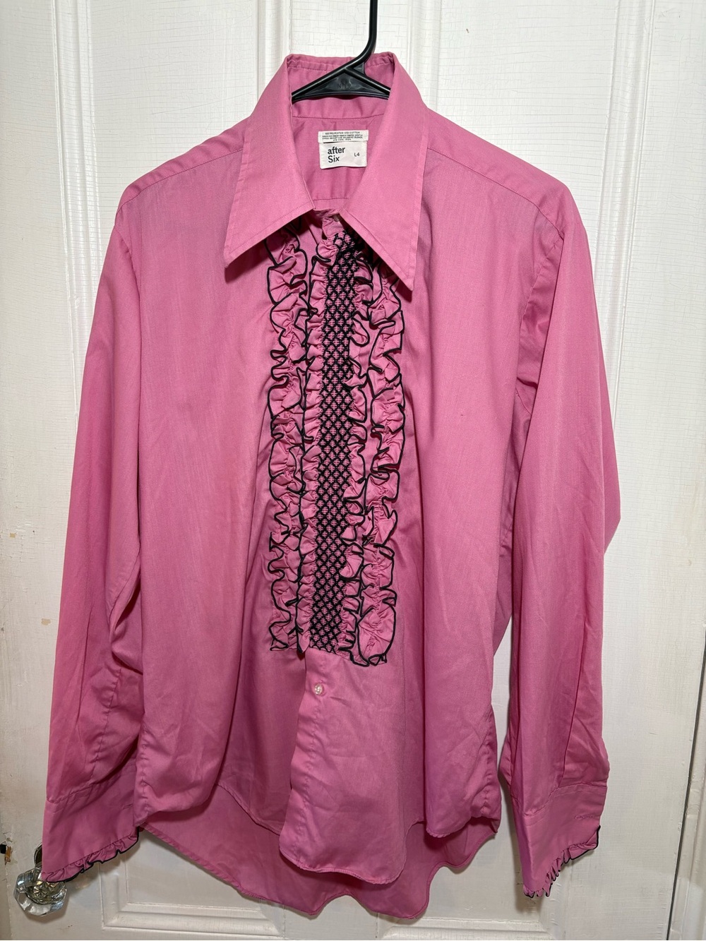 Vintage After Six ruffle tuxedo pink dress shirt 16/31 70s 80s